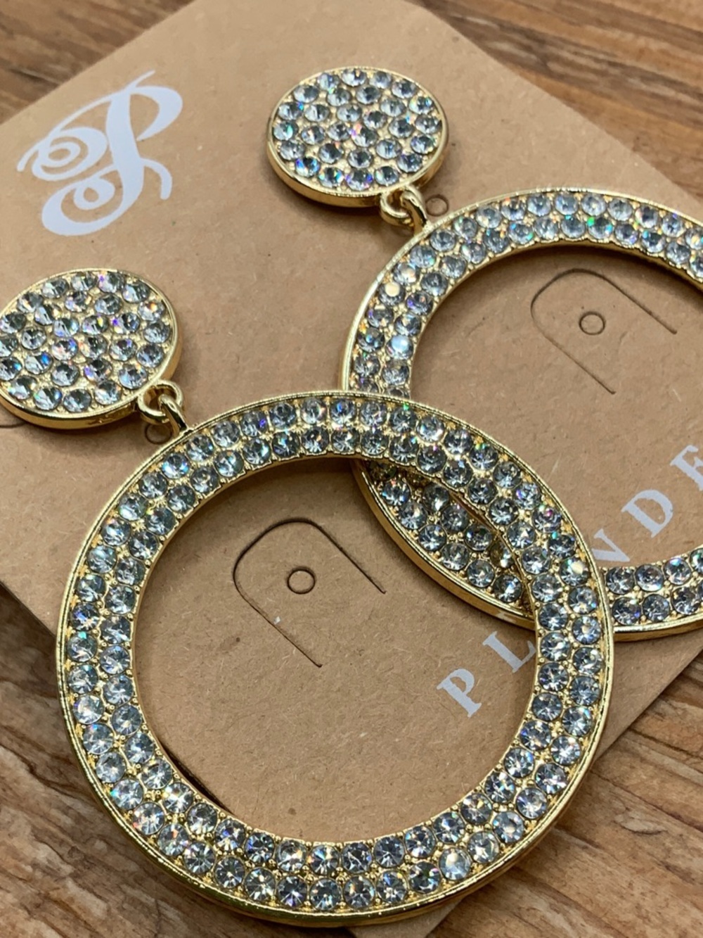 Plunder Design Brecken Clear Crystal Encrusted Circle Gold Tone Drop Earrings